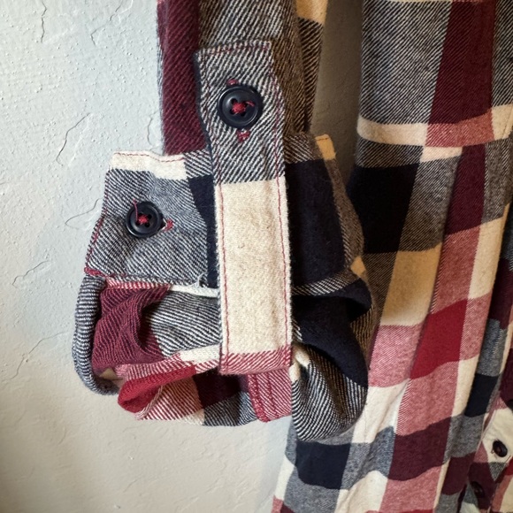 ModCloth Plaid Shirt Dress Medium | Button Front Fit & Flare Pockets Red Blue - Picture 6 of 10